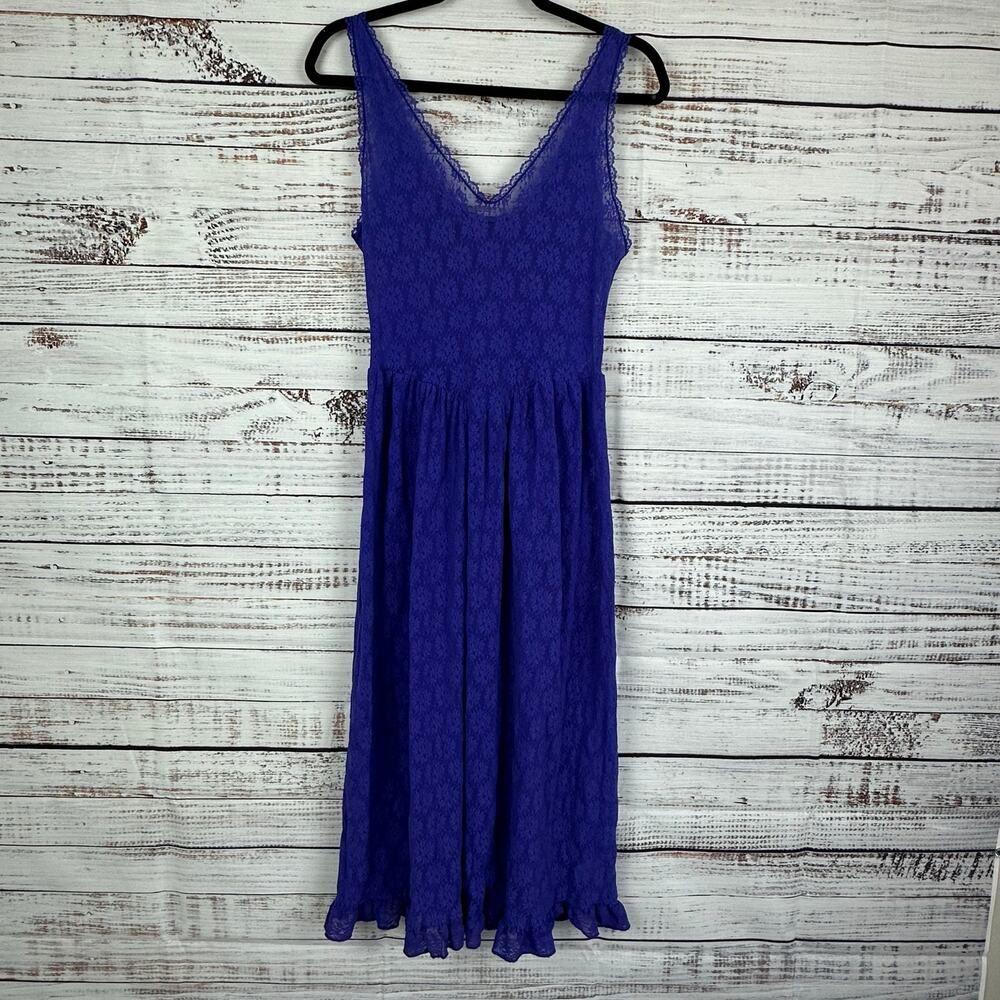 Womens VTG Women's Maidenform Full Sheer Lace Purple Tank Slip Nightgown Sz Med
